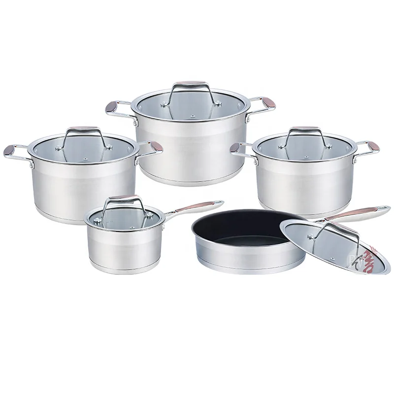 Wholesale customization kitchen cooking pots and pans set 12 pcs stainless steel non stick cookware set