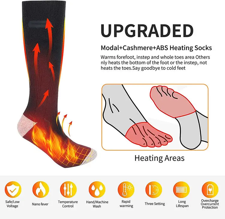 Rechargeable Electric Washable Heating Thermal Sock Winter Cotton Socks Heated Socks for Outdoor Hiking Skiing