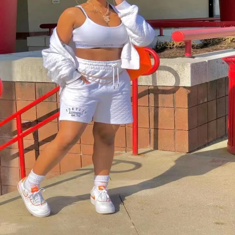 Tank and Shorts Set Women Long Sleeve Jacket Dressy Fashion Casual Workout Tracksuit Autumn Y2k