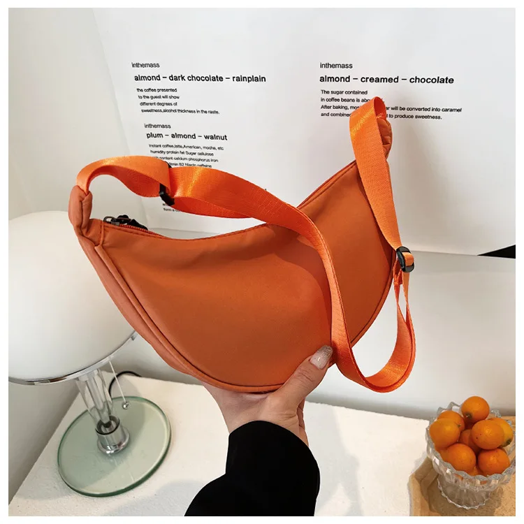 Custom Women Nylon Crescent Bag  Men Crossbody Bag Hobo Sling Crescent Shoulder Purse Casual Solid Color Dumpling Bag
