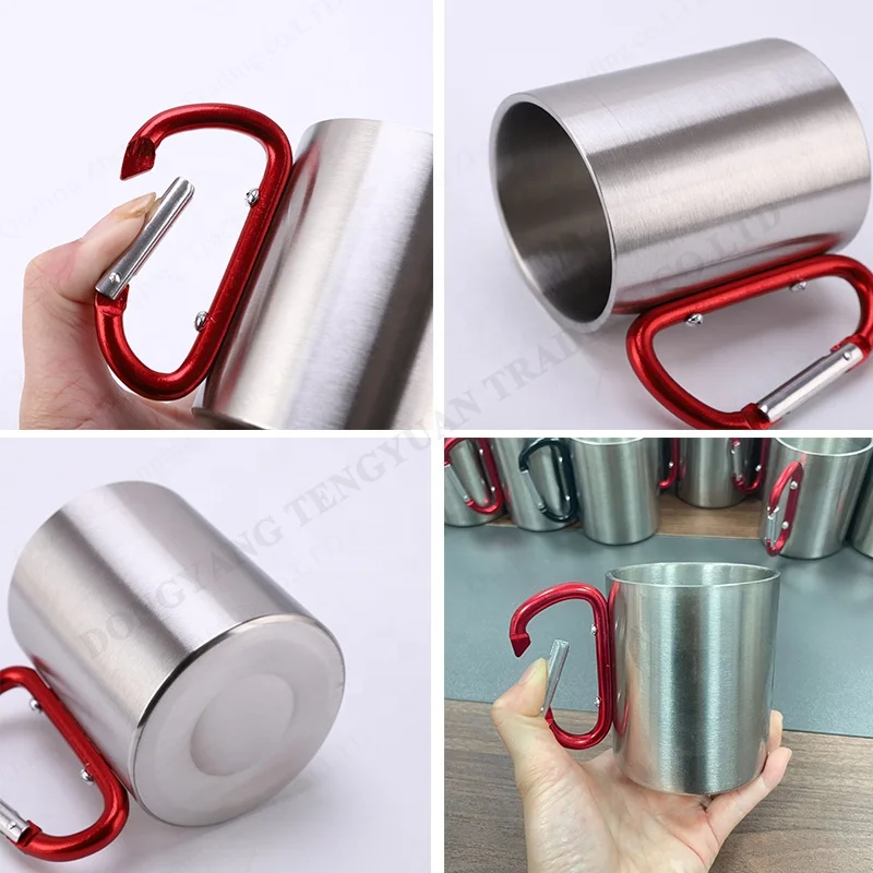 TY 200ml 300ml in stock Custom Logo Stainless Steel Coffee Mugs with Carabiner Handle Camping and Backpacking Travel Cup