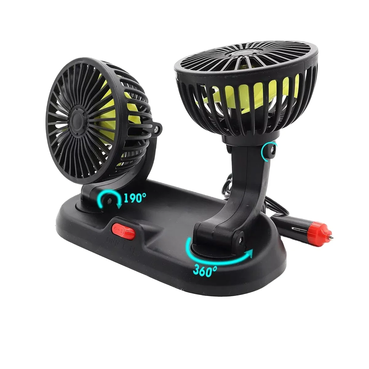 12/24V Car Dual Head Cooling Fan 360 Rotatable Fun Auto Truck Air Cooler