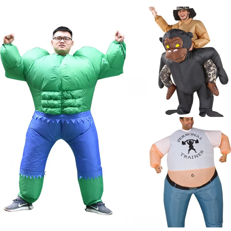 Unisex Adult Halloween Cosplay Costumes Fat Air Suits Inflatable Green Hulk gorilla Costumes