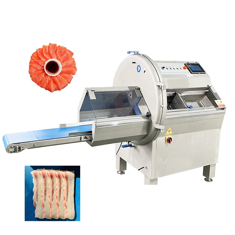 cooked beef meat slice cut machine frozen slicing with conveyor