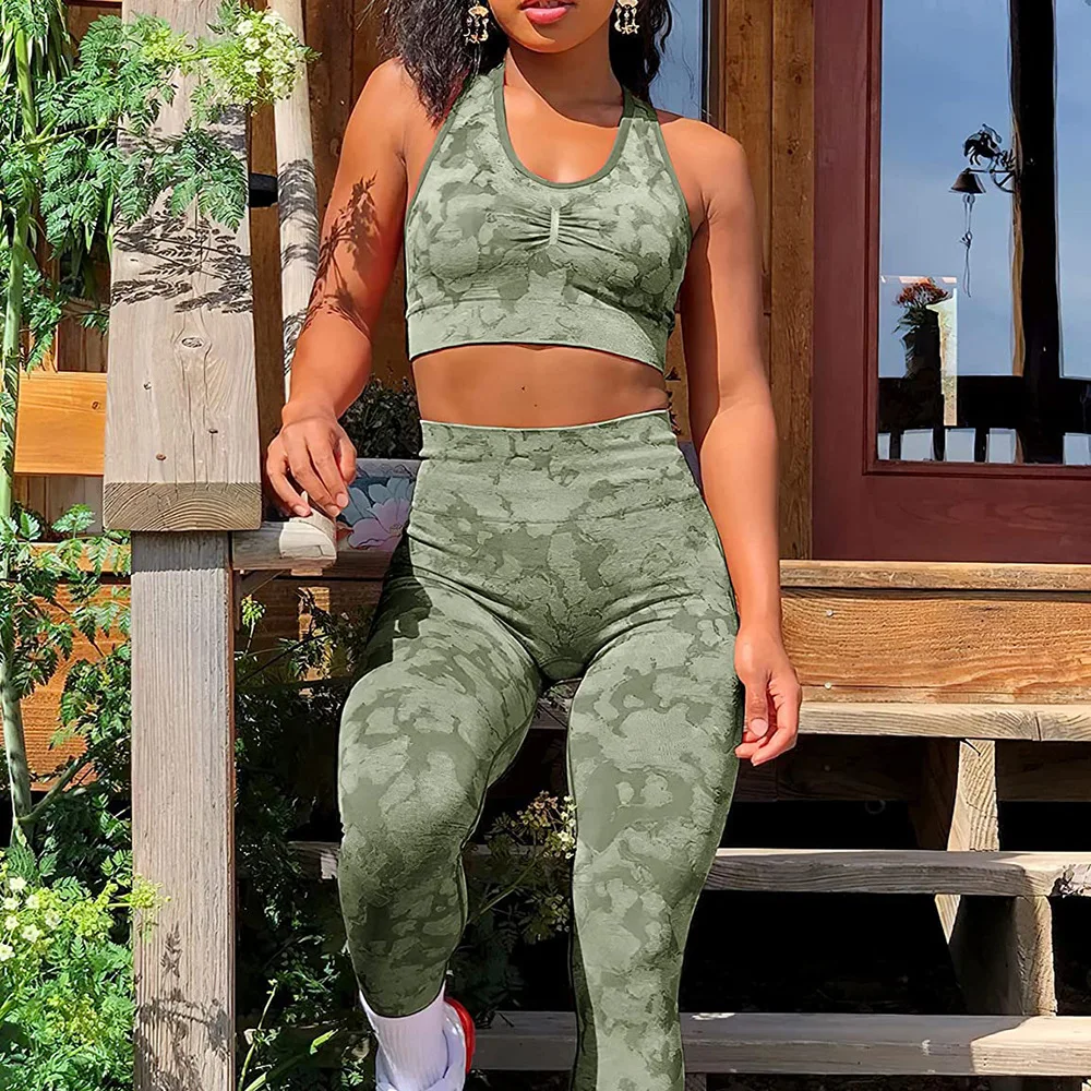 New Camo Seamless Yoga Set Women Fitness Gym Clothing High Waist Leggings Sport Bra Camouflage Sports Suit Femme Sportswear