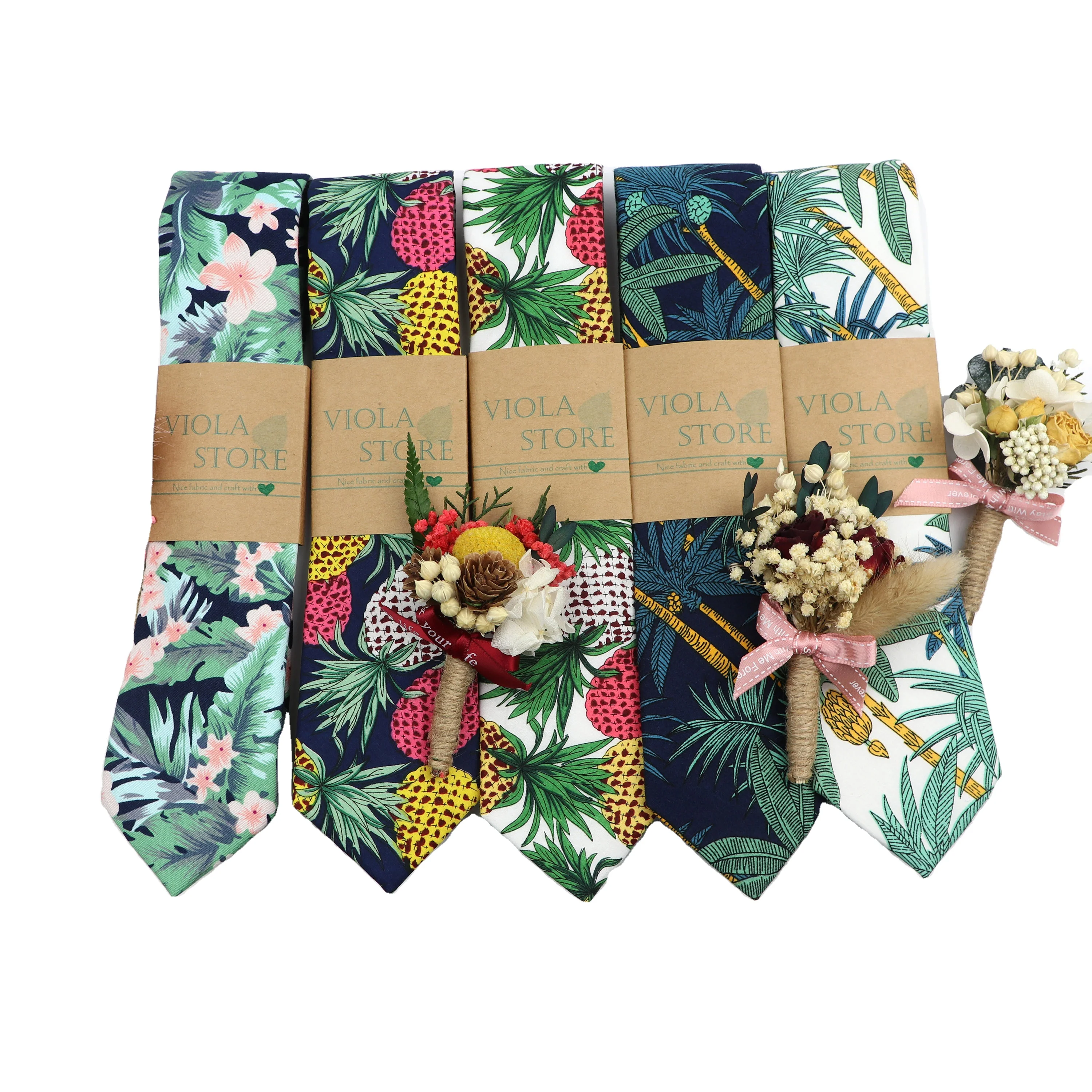 Подарочная коробка, роскошный набор брошей в виде тропического растения, зажим для сухих цветов, хлопковый галстук 6,5 см, праздничный галстук, аксессуары для костюма с цветочным принтом