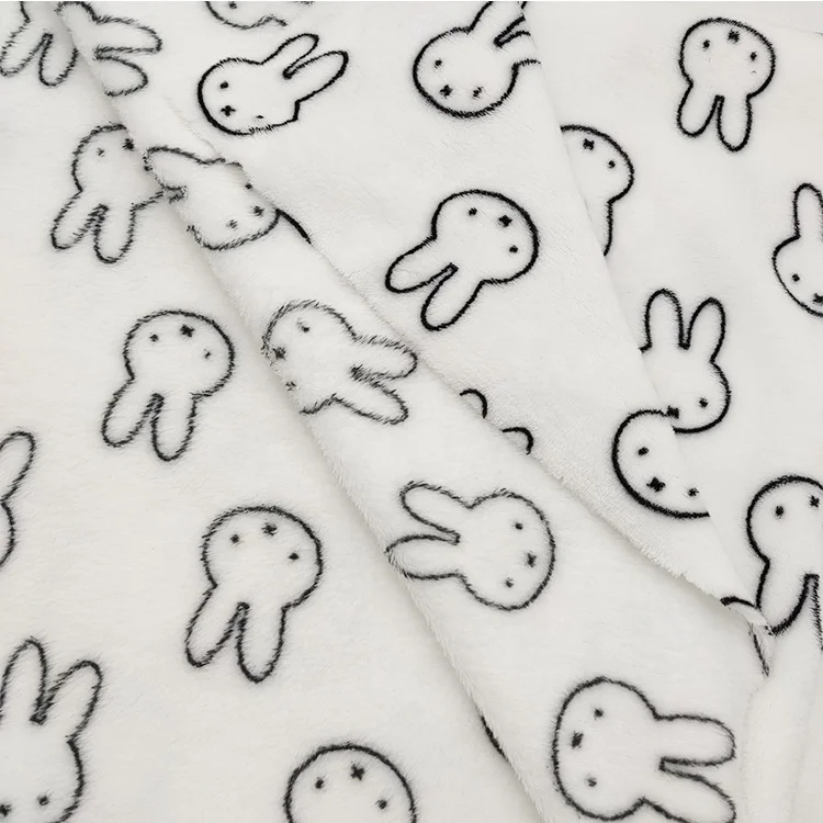 Knitted 100% Polyester Double-sided Fleece Cartoon Rabbit Printed Flannel Fabric