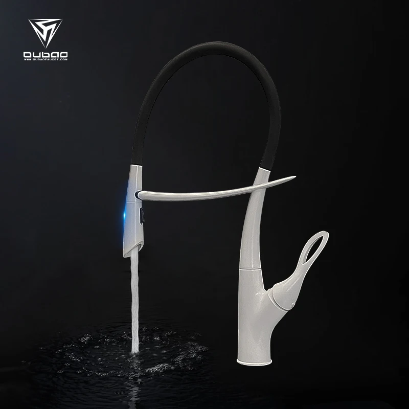 Modern Kitchen Flexible Faucet Silicone Sink Matte White Pull Down Kitchen Faucet