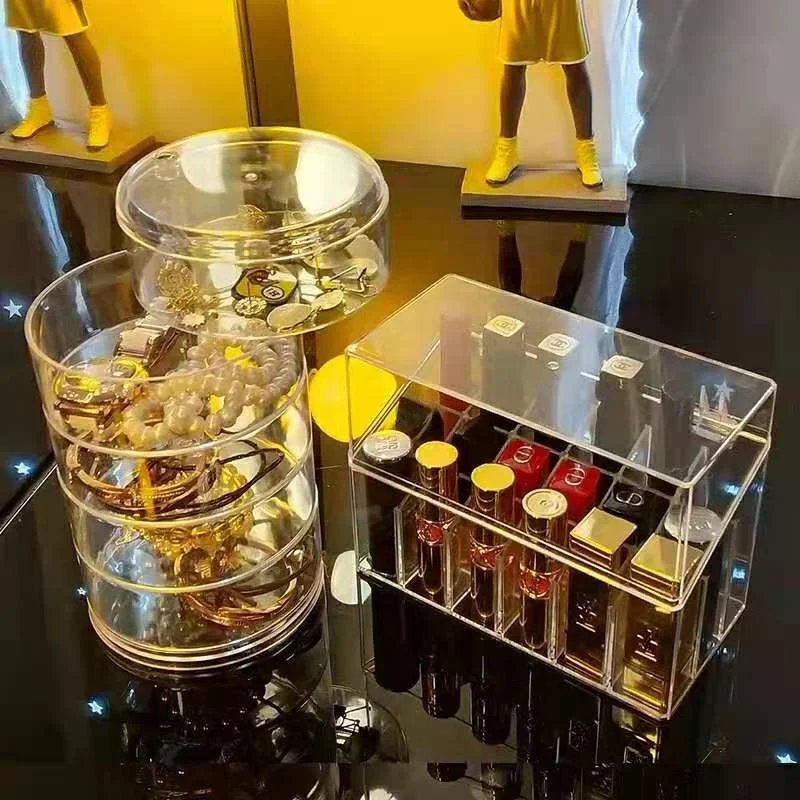 5 Layers Dustproof Clear Storage Box Plastic Desktop Acrylic Rotating Jewelry Organizer