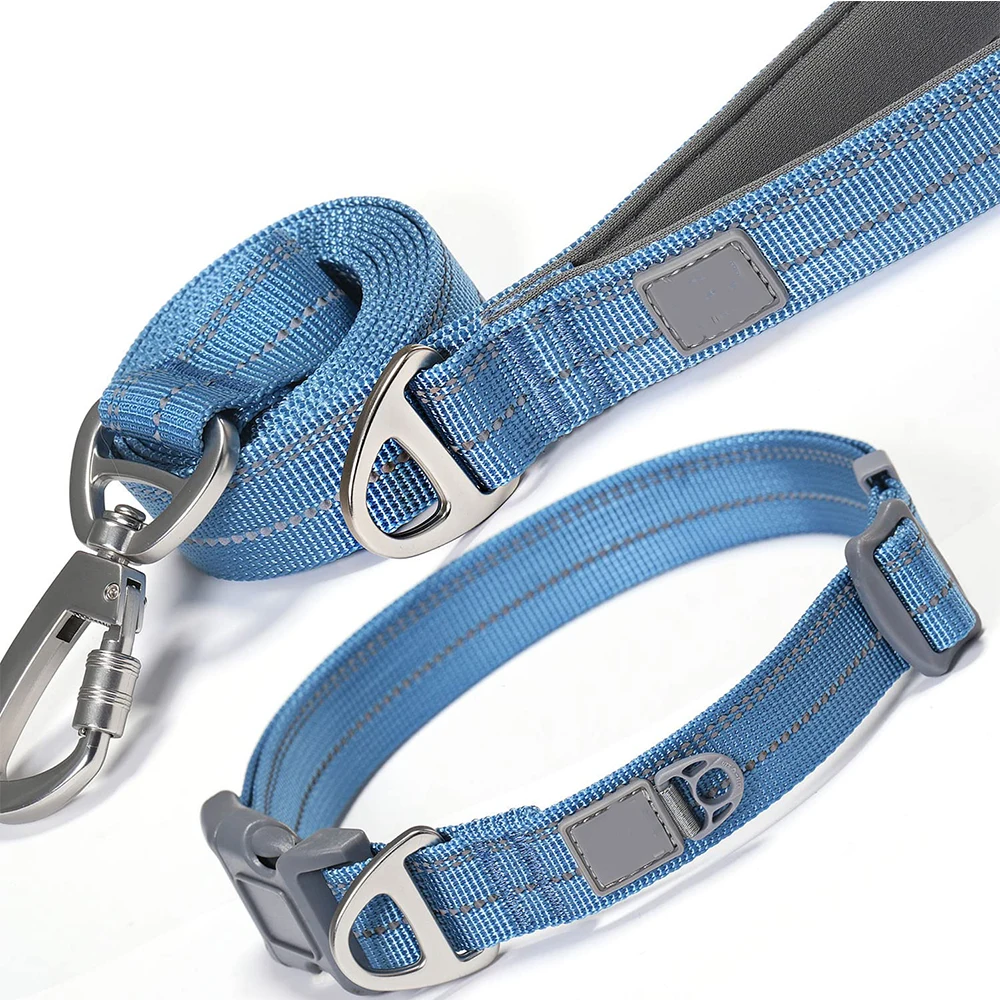 QQgift custom Dog Lead and Collar Set for Small Dog Adjustable pet Lead with Carabiner and Padded Handle with Reflective Stripes