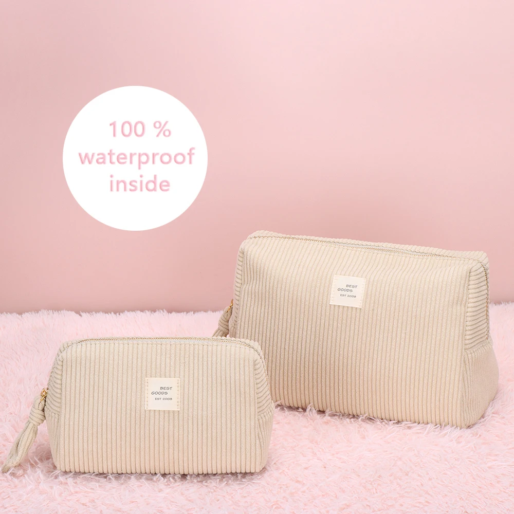Simple corduroy waterproof cosmetic bag wholesale custom makeup bag
