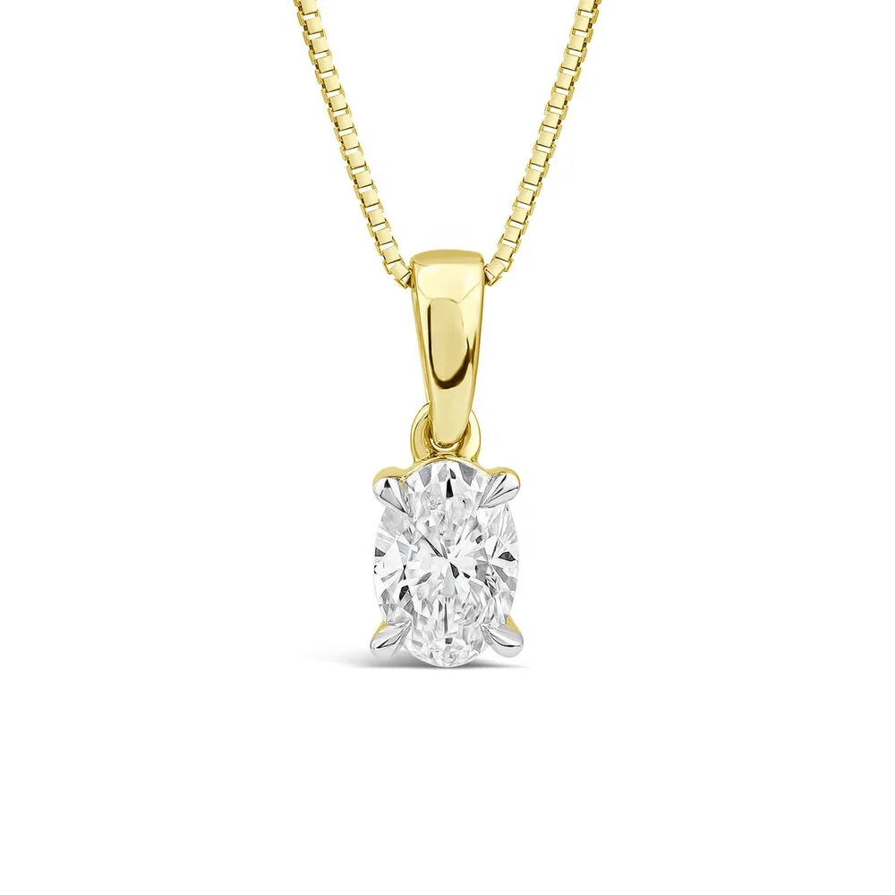 Firstmadam 14kt Yellow Gold Necklace Lab Grown 0.33ct Oval Diamond Pendant Wholesale
