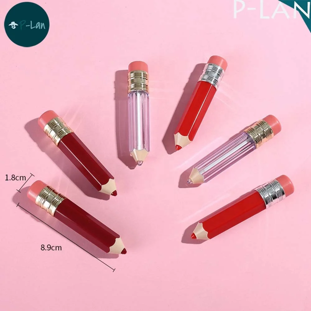 P-lan Stock Cute Lipgloss Container Pencil Shaped Lip Gloss Bottle Clear 3.5ML Lip Gloss Case Wholesale Liquid Lipstick Tube