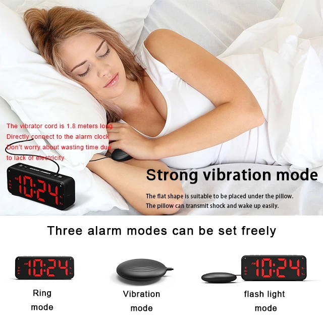 Super Loud Wake Up Vibrator Digital Alarm Clock with Bed Shaker for Heavy Sleepers Hearing Impaired Deaf Teens
