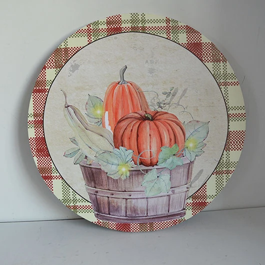 Autumn Halloween Square 3D Pumpkin Canvas Wall Art Lighted LED Painting with Metal Frame for Wedding Home Decor Panel Technique