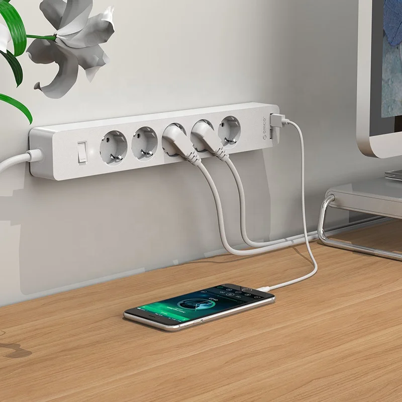 ORICO 750C Heat-resistant Board 16A EU Plug 5 AC Outlet Extension Socket With USB Port GPC-5A2U-EU