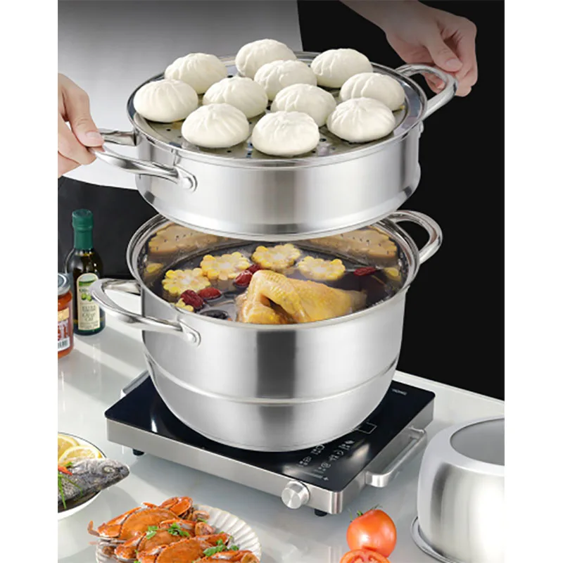 High Quality 30cm 304 Stainless Steel Steamer 3-Layer Food Steamer Pot for Cooking