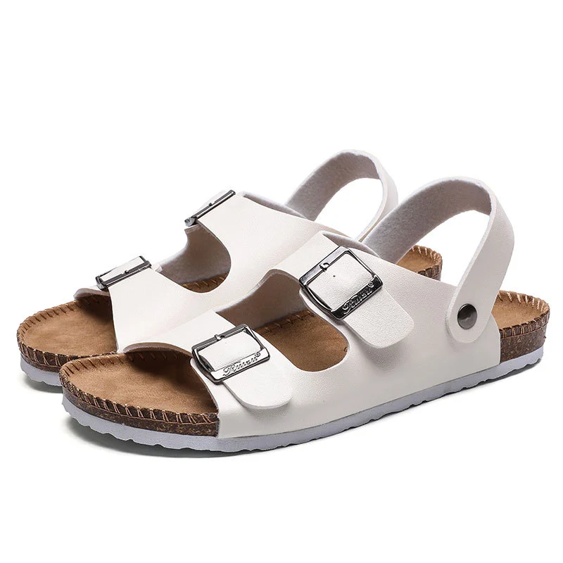 
fashion couples arch support mens beach adjustable two buckle straps cork footbed sandals for men 