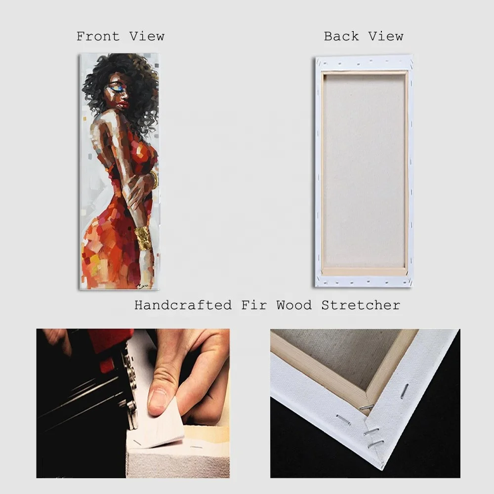 Fashionable Dancing Black Women in Dress African Art Canvas Painting Framed Set of 3 Panels