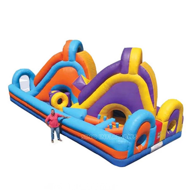 11m long Giant kids inflatable obstacle course double lane slide blwo interactive game for outdoor entertainment
