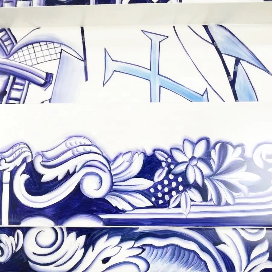 High-end luxury Chinese blue and white porcelain style matrix sideboard storage cabinet furniture