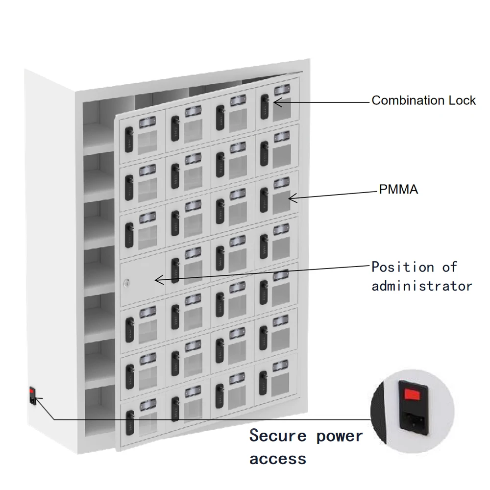 28 Door Supermarket Public Metal Cell Phone Charging Station Locker Kiosk for Student Employees