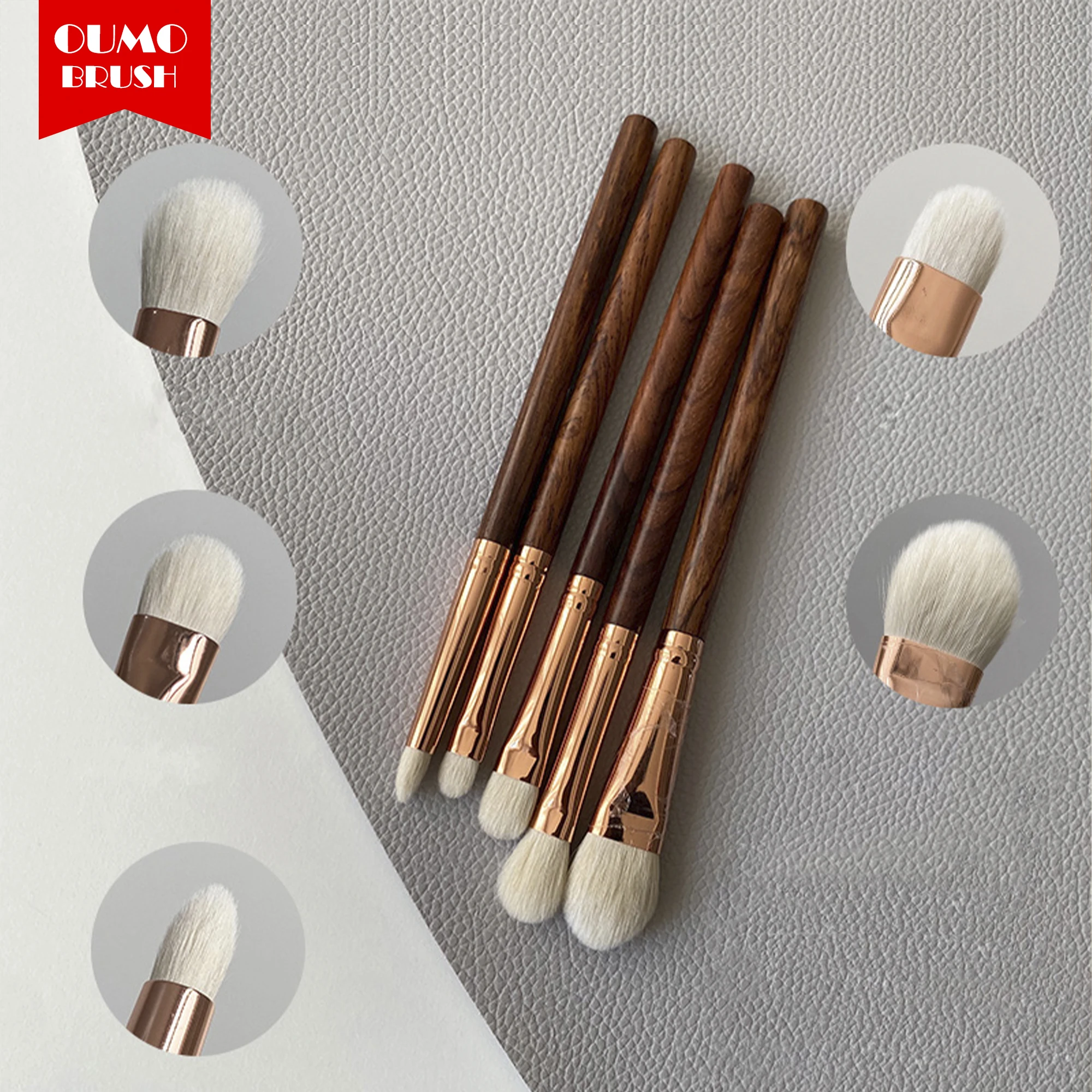 OUMO BRUSH--High quality animal hair XGF goat hair eye brush set rosewood handle low moq makeup brush sets private label