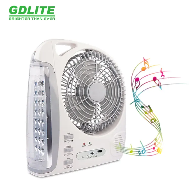 Fan solar GDLITE 8028 rechargeable solar fan with radio music 12 inch fan