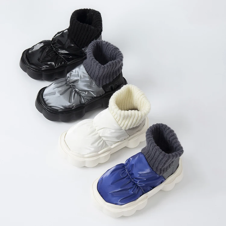 Comfy Mens Chunky Footwear Fashion All-match Couple Shoes Mixed Colors Platform Sock Down Waterproof Boots