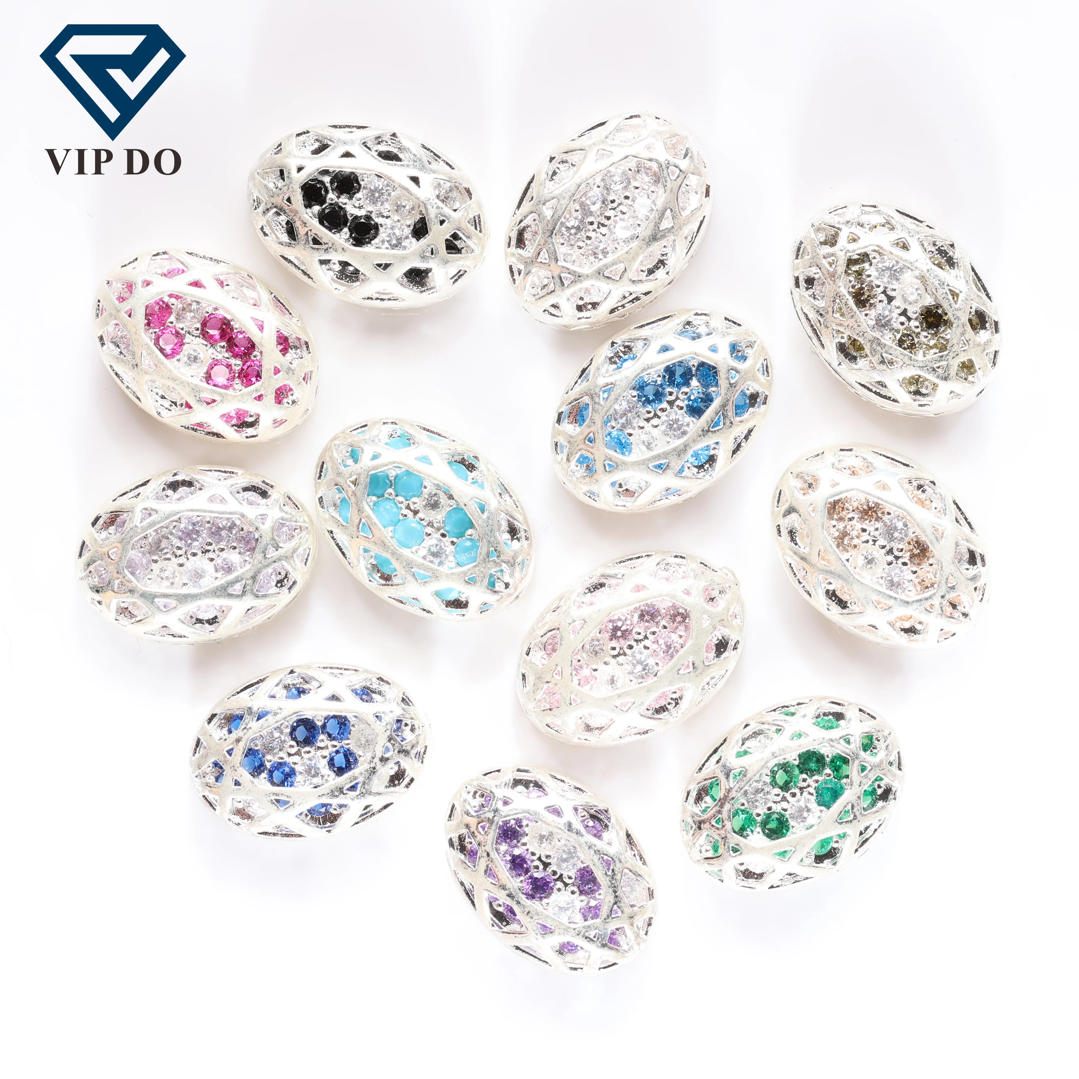 Selling oval cut silver plated hollow inlaid zircon clothing accessories Diamond DIY shoes bags earrings necklace diamond