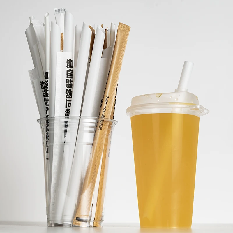 Biodegradable Plastic Boba  Compostable Individually Wrapped Coffee PLA Straw