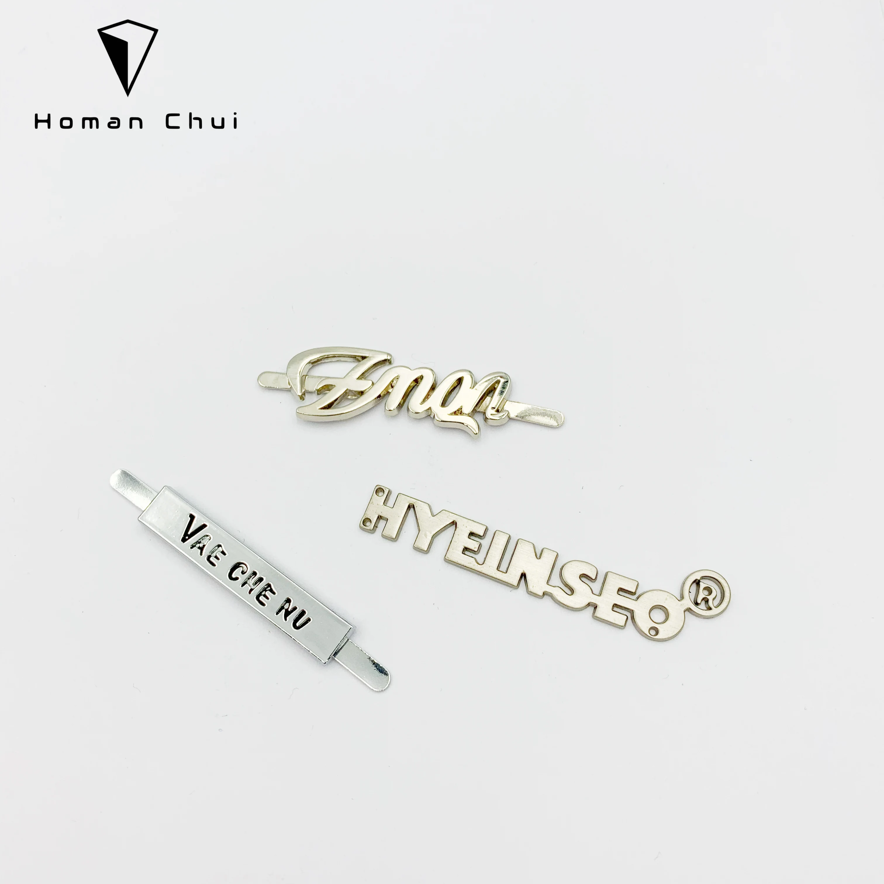 Fashion design bag metal logo label with private custom printed brand name