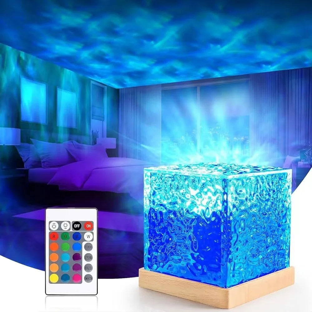 Hot Sale Ocean Wave Light Projector Acrylic Decorative Night Light With Wooden Base