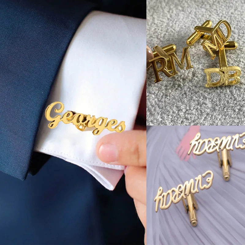 Aimgal Jewelry Low MOW Customized 18k Gold Plated Stainless Steel French Cufflinks Wedding Gift Tarnish Free Waterproof