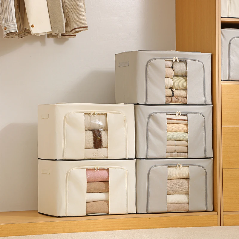 High-capacity Wardrobe Organize Visual Window Clothing Storage Box Clothes Storage Bins with Metal Frame
