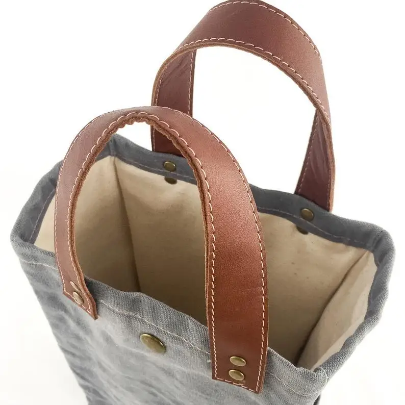 Promotional Eco Friendly Special Wine Beer Bottle Holder Bags Drink Cooler Waxed Canvas Tote Wine Bag With Handle