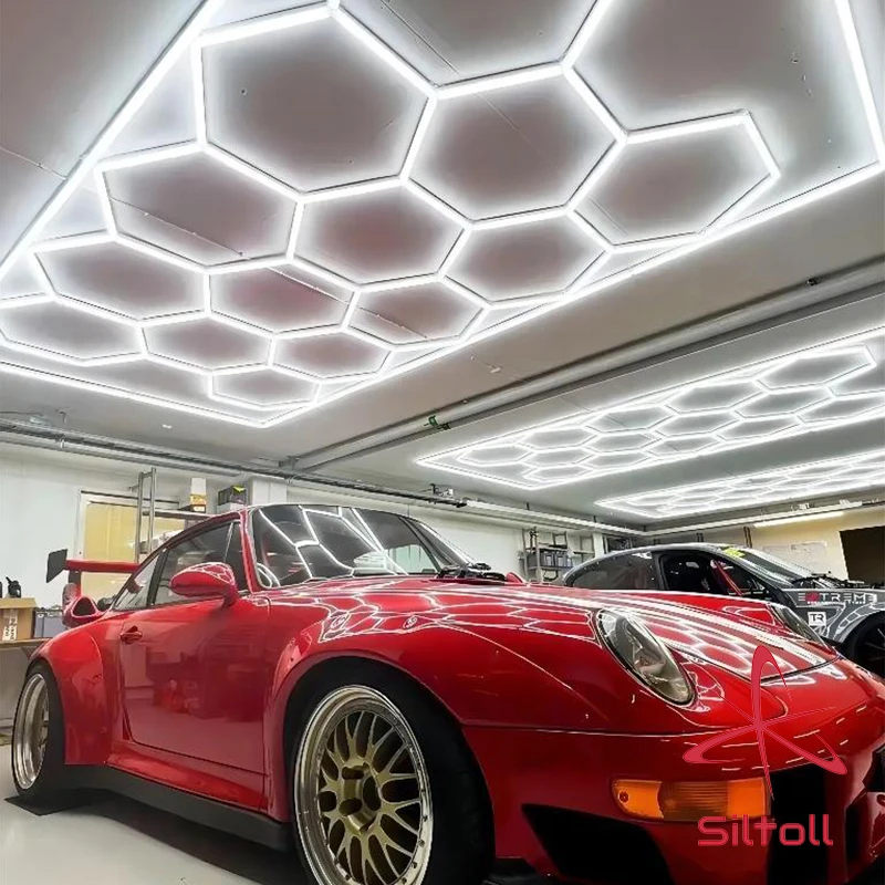 Hexagonal Led Lights Commercial Honeycomb Auto Detailing Light 6500K Hex Grid Lighting for Garage Ceiling Design