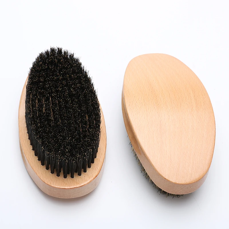 Wooden Palm Medium Hard Wave Hair Brush Custom Logo Wave Brush 360 Curved for Men