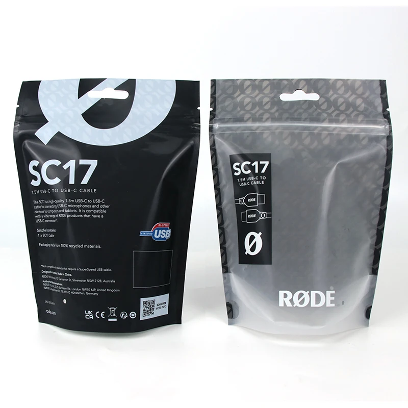 Customized Digital Printing Electronics Gadgets Cable Accessories Packaging Resealable Ziplock Bag With Hanging Hole