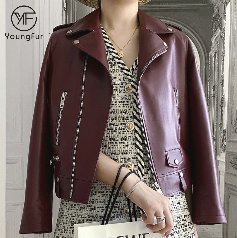 Korean Style Women Leather Jackets 100% Real Leather Motor Jacket with Zipper Sheepskin Couple Slim Style Coat