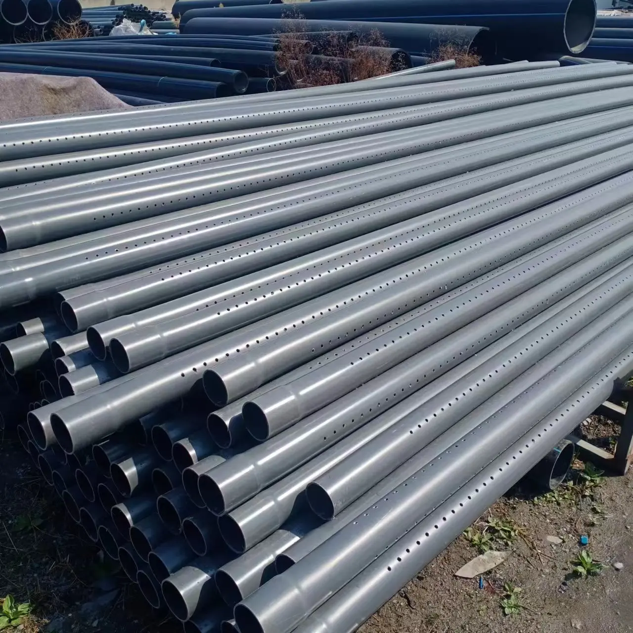Factory Sale ASTM Sch40 SCH80 Perforated UPVC Pipe French Drain Pipe 3 4 5 6 8 10 12 14 16 inch