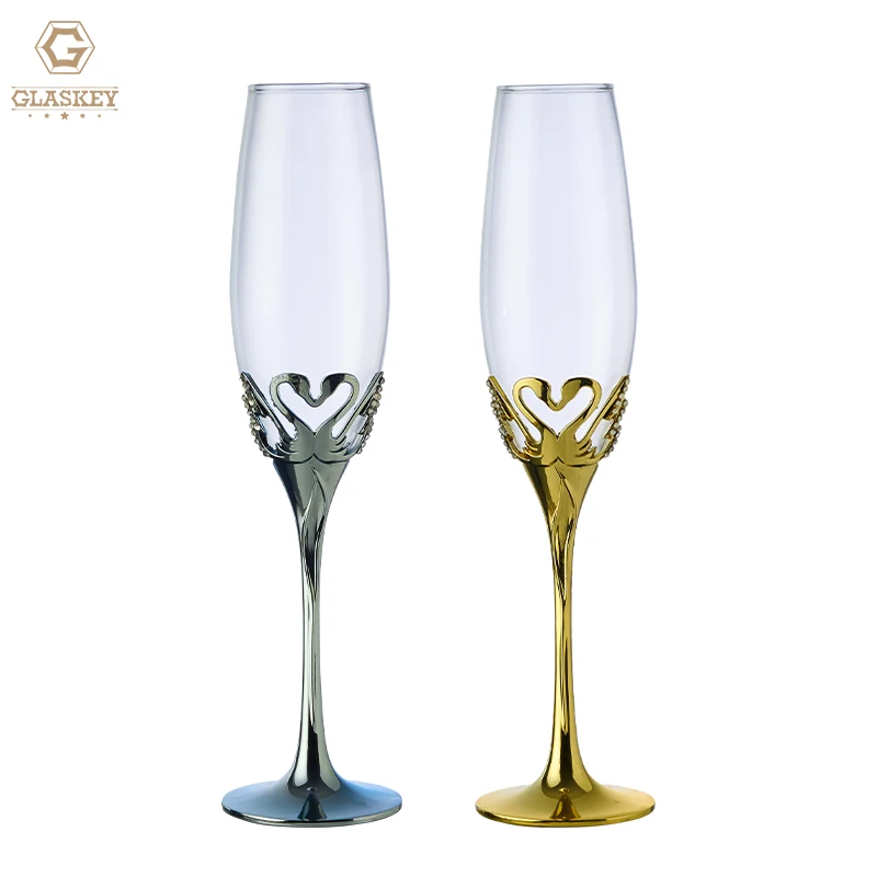 Creative Swan Crystal Glass With Diamond Goblet Luxury Wedding Champagne Glass Vintage Gold Silver Wine Glass