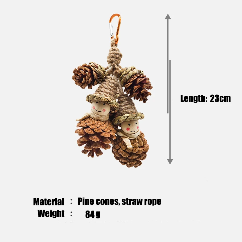 New Design Parrot Chew Toy Natural Straw Rope Pine Cones Wooden Toy More Fun Bird Bite