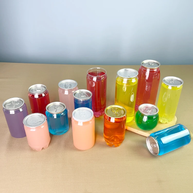 210ml/250ml/350ml/500ml/650ml Clear Plastic Beverage Bottles Transparent Empty Soda Bottles With Aluminum Lid Airtight