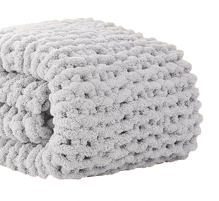 Buy Chunky Knitted Blankets Soft chenille Thread Throw 50x60 handmade cable woven crochet blanket Sofa home decor