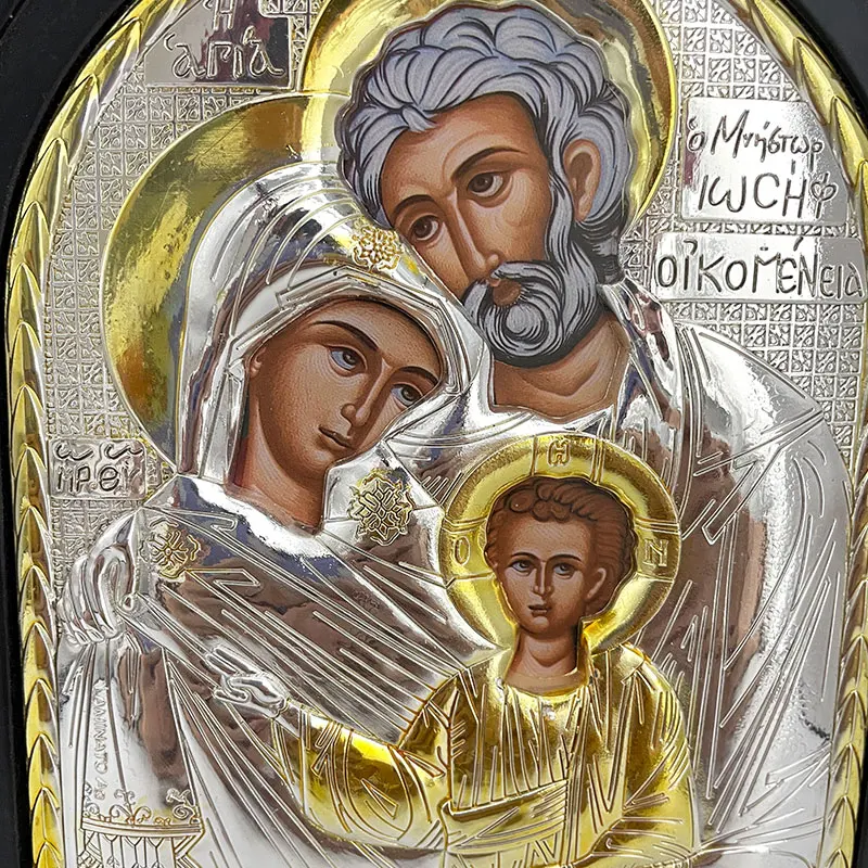 HT Wonderful Gift for Believers Orthodox Handmade Metal Craft Engraving Gold Plated Whole Family Icon with Gift Box