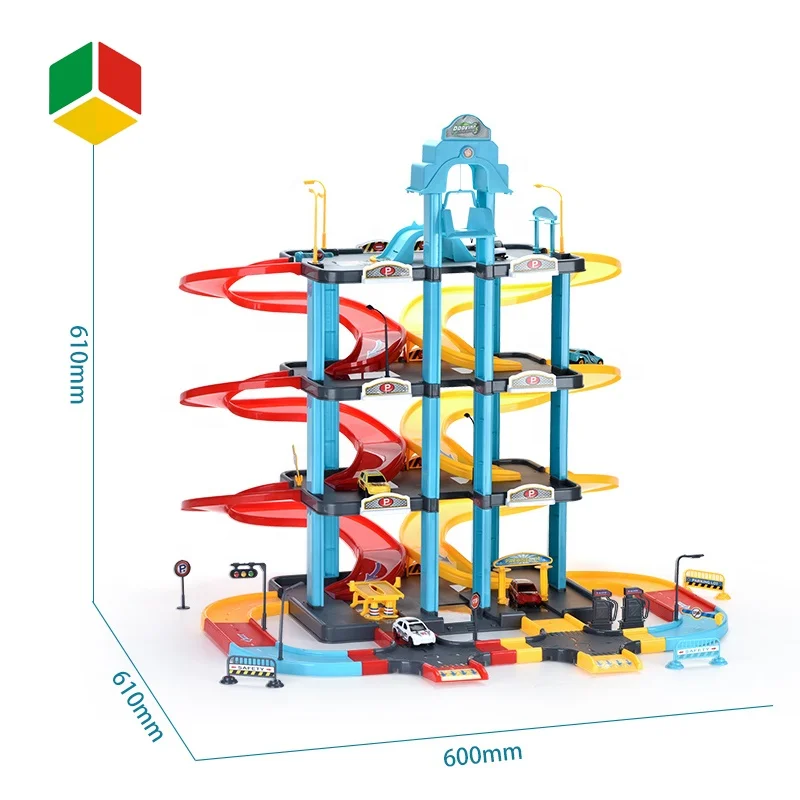 QS High Quality Boy Game Play Against Race Track Set Toys Plastic Garage Toy City Music Light Parking Lot Toy With Car Plane