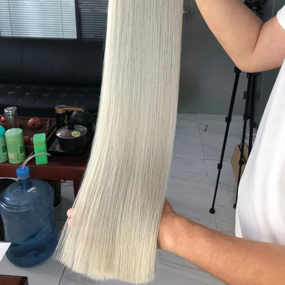 Invisible Sewn In Machine Weft Extensions 20 22 24 26 Inches Double Drawn White Blonde Remy  Weft Hair Extensions