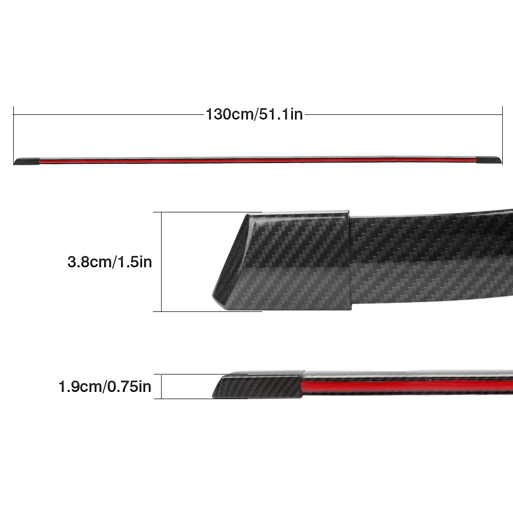 QEEDON Carbon Fiber 130cm 12V Car Spoiler  Car Auto Tail Wing Lips Led Warning Lights Trim Strip Rear Roof Splitter