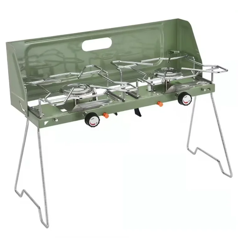Portable Foldable Double Burner BBQ Grill Windproof Outdoor Camping Picnic Stove for Customized color BBQ